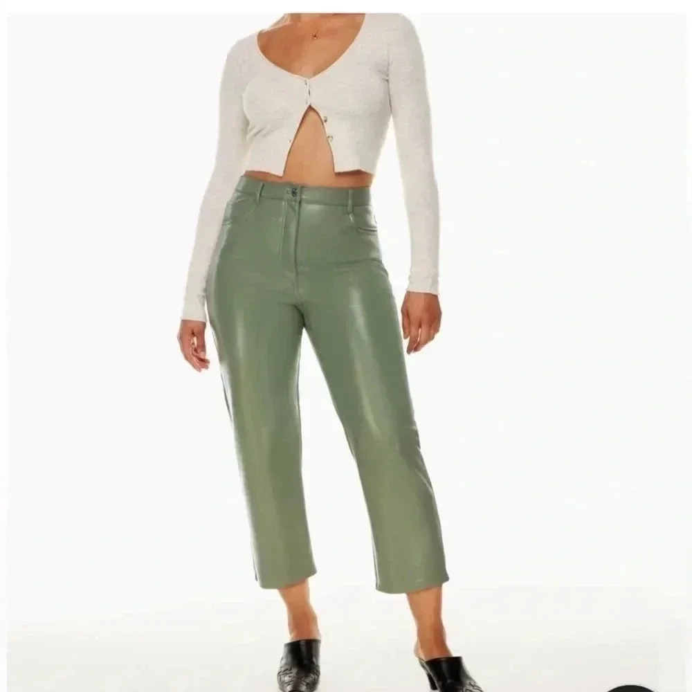 ARITZIA WILFRED MEILNA CROPPED VEGAN LEATHER PANT SAGE GREEN SZ 10